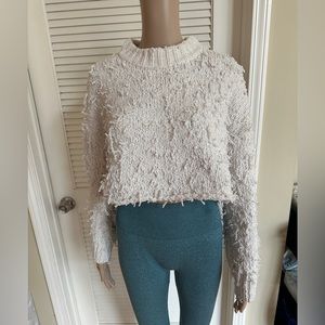 UO Urban Outfitters White Crop Mock Neck Shaggy Soft Sweater, sz M